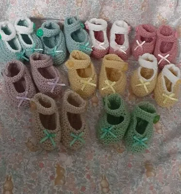 £2.50 • Buy Hand Knitted Baby Shoes In A Bag. Choice Of Colours. 0-3 Months. New.