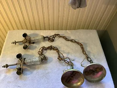 Vintage Glass Pendant Hanging Light Fixtures Set Of Two Used  Tested Working • $126.78