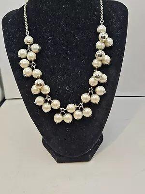 J CREW NECKLACE FAUX PEARL GOLDTONE CLUSTER 20  Signed Granny Retro Mothers Day • $22