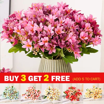 18 Heads Artificial Stargazer Lily Silk Fake Flower Bouquet Home Wedding Decor • £4.13