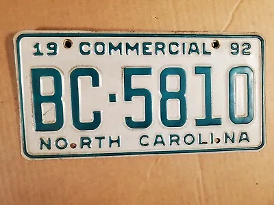 Vintage North Carolina NC Auto License Plate ~ 1992 BC-5810 Commercial • $18.95