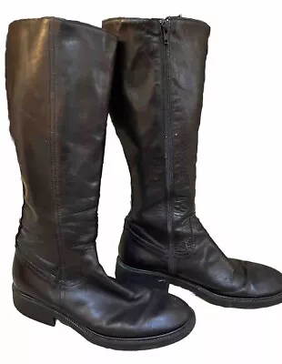 J. Crew Knee High Boots Size 9 Black Leather Made In Italy Low Heel Riding Women • $35.99