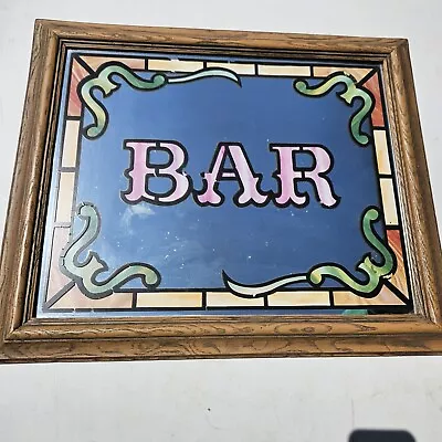 Vintage BAR Sign Mirrored Faux Stained Glass Man Cave Bar Garage 19×23 Aprox  • $19.99