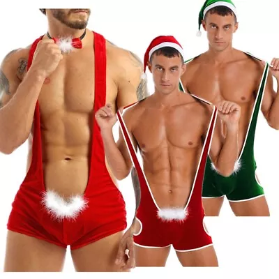 US Sexy Men Christmas Santa Claus Costume Suspender Boxer Briefs Underwear • $7.19