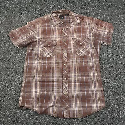 J Ferrar Shirt Adult Medium Brown Plaid Modern Fit Snap Button Up Short Sleeve • $12.59