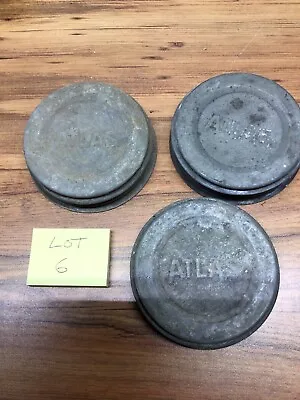 LOT OF 3 HTF WIDE MOUTH OLD VINTAGE ATLAS ZINC CANNING JAR METAL CAP LIDS (lot 6 • $15.99
