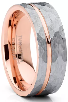 Men's Hammered Grooved Tungsten Carbide Wedding Band Ring Silver Rosegold-tone • $24.99