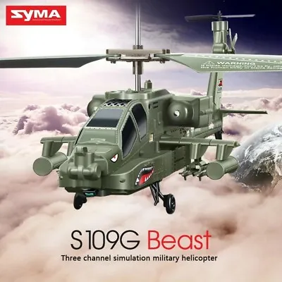 Original SYMA S109G Apache 3.5CH RC Remote Control Military Army Helicopter Toy • $39.68
