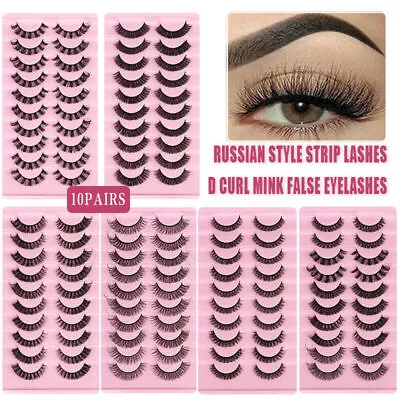 $7.99 • Buy 10Pairs Russian Style Strip Lashes D Curl Mink False Eyelashes Full Curled AU 