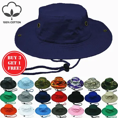 Summer 100% Cotton Bucket Hat Fishing Camping Safari Boonie Sun Wide Brim Caps • $11.99