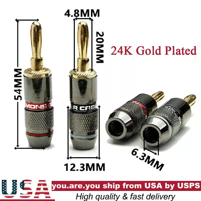$6.98 • Buy 2x Monster Banana Plugs 24K Gold 6MM Wire Connector Plated Speaker Male Adapter