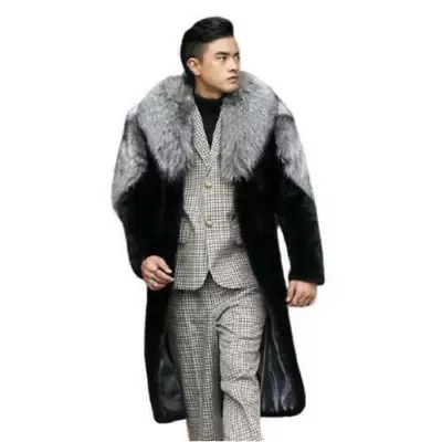 Mens Faux Mink Fur Parka Coats Outwear Furry Loose Lapel Thicken Warm Casual L • $139.59