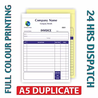 Personalised A5 Duplicate Invoice Book Printing / NCR Pad/50 Sets/Invoice Print • £9.50