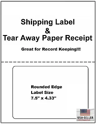 200 Click Ship Labels With Tear Off Receipt! USA Made.  Print Postage At Home.  • $21.95
