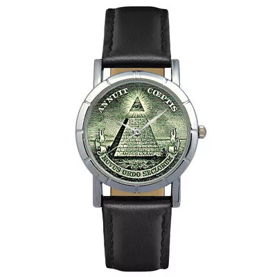 Mason Masonic Symbol Mens Ladies Genuine Leather Band Quartz Wrist Watch 2345SA • £14.99