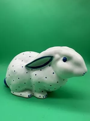 Tiffany & Co. White/ Blue Polka Dots Bunny Rabbit Piggy Bank Handpainted Austria • $68.99