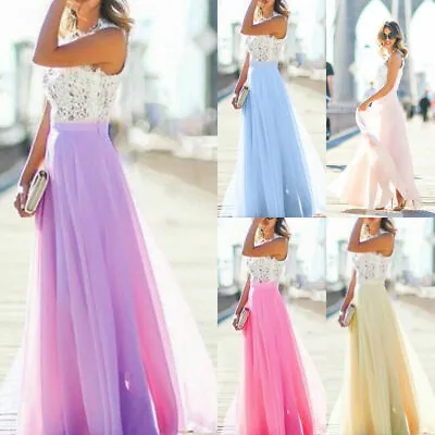 $29.67 • Buy Long Chiffon Lace Evening Formal Party Ball Gown Prom Maxi Dress 8-18 Bridesmaid