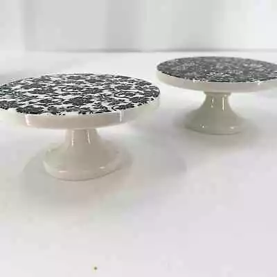 Martha Stewart 2 Mini Porcelain Cake Cupcake Stands Black White 4” • $26