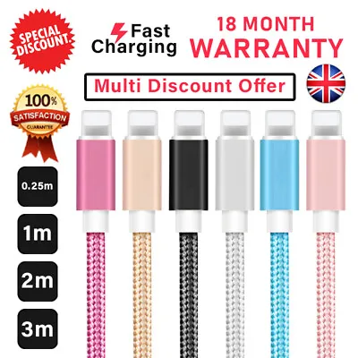 £3.29 • Buy Extra Long Heavy Duty Braided USB Charger Cable For IPhone 11 X 8 7 6 5 5s