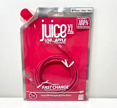 JUICE Lightning Cable Apple IPhone USB-C 2m Raspberry MFi-Certified Charger Lead • £13.99