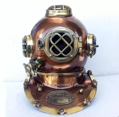 Vintage Diving Divers Helmet Solid Copper & Brass 18' U.s Navy Mark V Antique • $159.99