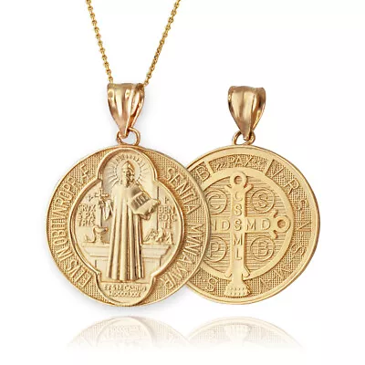 Gold Saint Benedict Medal Reversible Pendant Necklace • $289.99