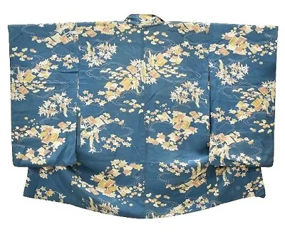 Japanese Kimono Vintage Haori Robe Silk Antique Jacket Flower Mtfuji 1mt0467 • $14