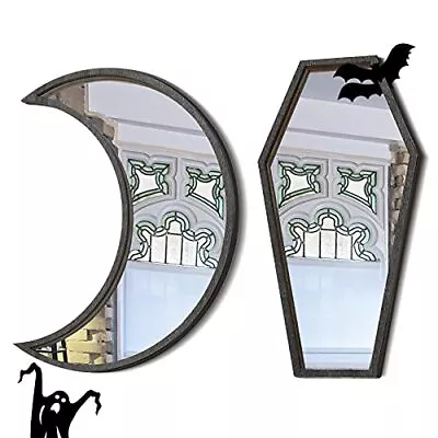 2 Pieces Tiny Coffin Mirror Moon Mirror Cute Goth Room Decor Mirror Spooky  • $21.49