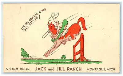 1945 Storm Bros Riding Horse Jack Jill Ranch Montague Michigan Vintage Postcard • $9.98