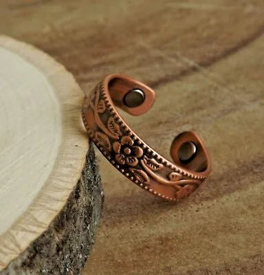 Solid Copper Magnetic Bracelet Ring Set Arthritis Men Women Cuff Ring Set Flower • $8.75