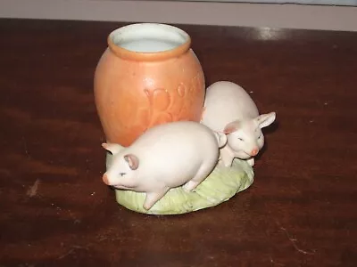 Vintage German Pink Pig Figurine Boston Baked Bean Jar With Pigs • $19.99