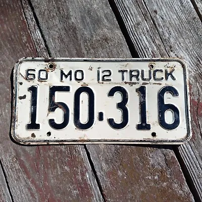 1960 Missouri 12 TRUCK License Plate -  150 316  (black On White) 60 MO 12 TRUCK • $14.50