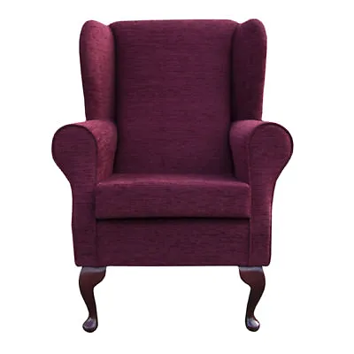 High Wing Back Fireside Chair Boucle Claret Fabric Seat Easy Armchair Queen Anne • £453.68