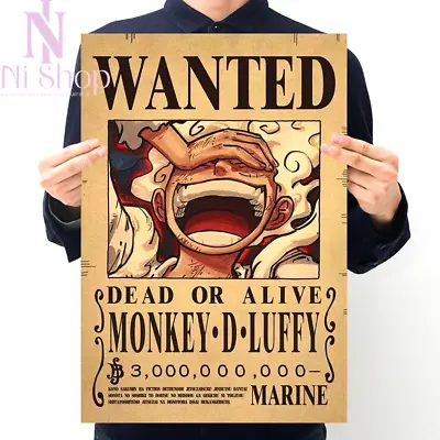 One Piece Posters Luffy Bounty Wanted Vintage Gold Poster Decoration Sticker NEW • $13.99