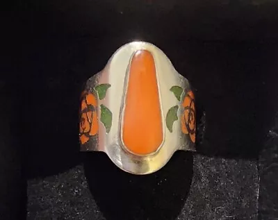 Vintage Southwestern Sterling Silver Inlay Coral Ring Size 8 • $48