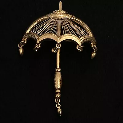 Vintage Monet Umbrella Dangling Goldtone Bead Brooch Pin • $22