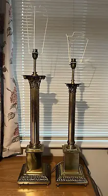 Pair Of Vintage Metal Corinthian Style Column Lamp Bases PAT Tested • $196.45