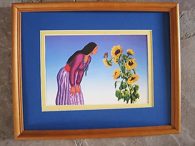 R C Gorman Stella De Oro  Framed Matted Navajo Print  Sunflower And Butterfly  • $35