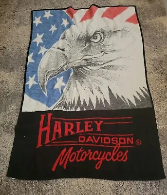 $49.99 • Buy Biederlack Harley Davidson Eagle Stars Stripes USA Fleece Blanket RARE Vintage 
