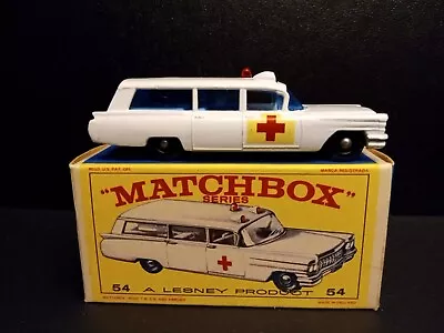 Matchbox #54B S&S Cadillac Ambulance 1965 RARE LG RED Cross In Crisp Orig E3 Box • $94.36