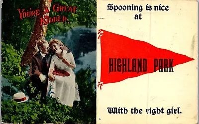 Vintage MI Postcard Spooning Is Nice Highland Park  Pennant 1914 Love Romance • $5.98