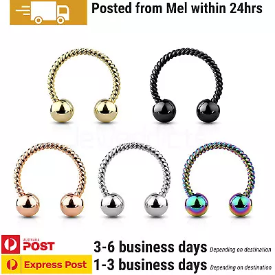 1Pair Surgical Steel Horseshoe Piercing Twisted Ring Ear Nose Lip Body Jewellery • $5.99