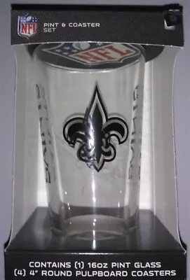 $15.99 • Buy New Orleans Saints 16 OZ GLASS PINT WITH 4 COASTER SET