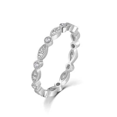 Ladies Solid 925 Sterling Silver Brilliant Cut White Sapphire Full Eternity Ring • £17.82