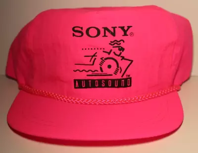 1990s Vintage Sony Auto Sound Music Hat Neon Pink Snapback Trucker Hat Walkman • $21.69