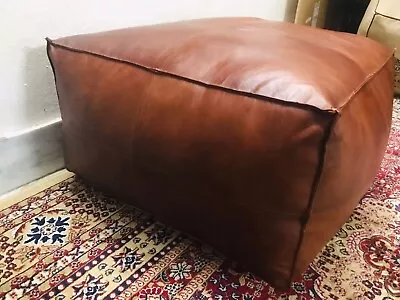 Wonderful Moroccan Leather Footstool Ottoman Brown New Pouffe Vintage • $133