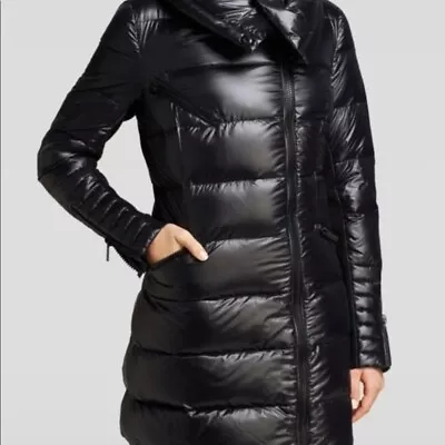 BCBGMAXAZRIA Black Down & Feather Puffer 3/4 Jacket Size Medium Women’s • $155