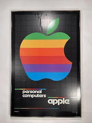 Vintage Original Apple Computers Rainbow Logo Promotional Poster Framed 1980 • $344.99