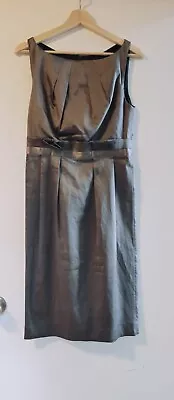 SCANLAN THEODORE Silver Grey Carla Dress 100% Silk + Wool Vintage Dolce S 10 • $1