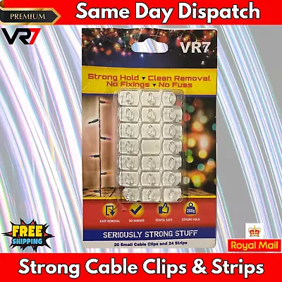 VR7 Cable Clips Seriouly Strong Hold 24 Strips Decorations Wall Hanghing Light • £4.50